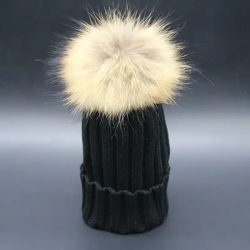 2017 Fashion Children Baby Winter Raccoon Fur Hat 15cm Fur pompom Beanies Cap Natural Fur Hats For Kids Children 25