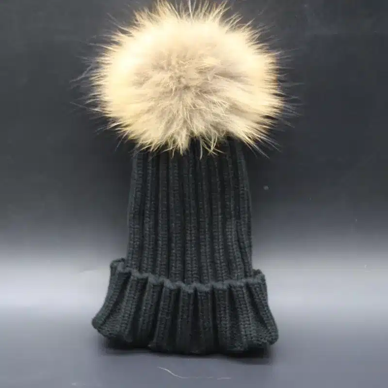 2017 Fashion Children Baby Winter Raccoon Fur Hat 15cm Fur pompom Beanies Cap Natural Fur Hats For Kids Children 26