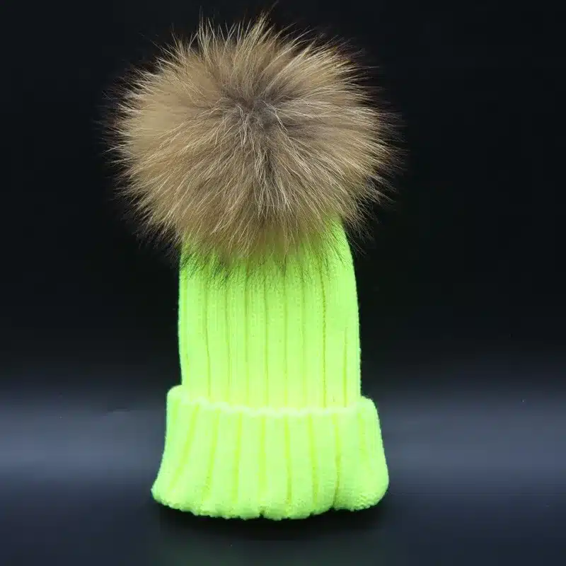 2017 Fashion Children Baby Winter Raccoon Fur Hat 15cm Fur pompom Beanies Cap Natural Fur Hats For Kids Children 27