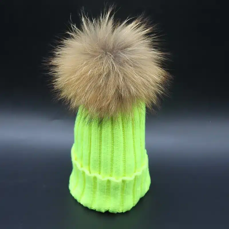 2017 Fashion Children Baby Winter Raccoon Fur Hat 15cm Fur pompom Beanies Cap Natural Fur Hats For Kids Children 28