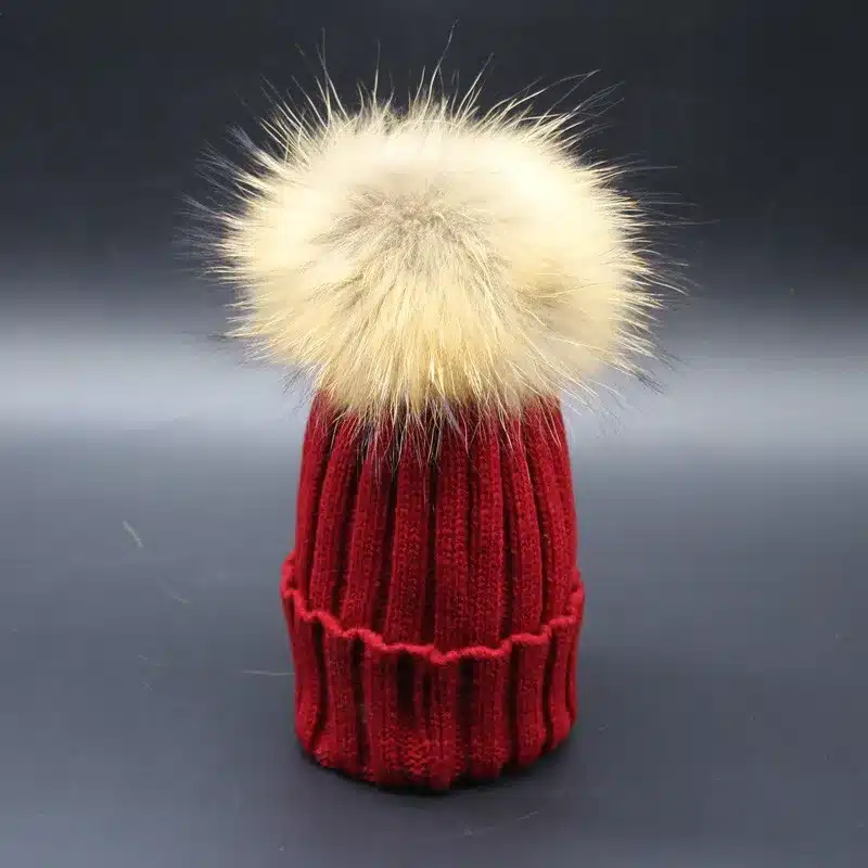 2017 Fashion Children Baby Winter Raccoon Fur Hat 15cm Fur pompom Beanies Cap Natural Fur Hats For Kids Children 30