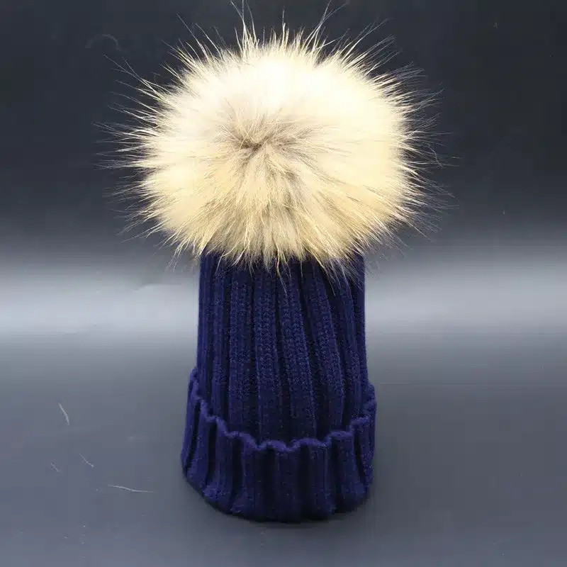 2017 Fashion Children Baby Winter Raccoon Fur Hat 15cm Fur pompom Beanies Cap Natural Fur Hats For Kids Children 33