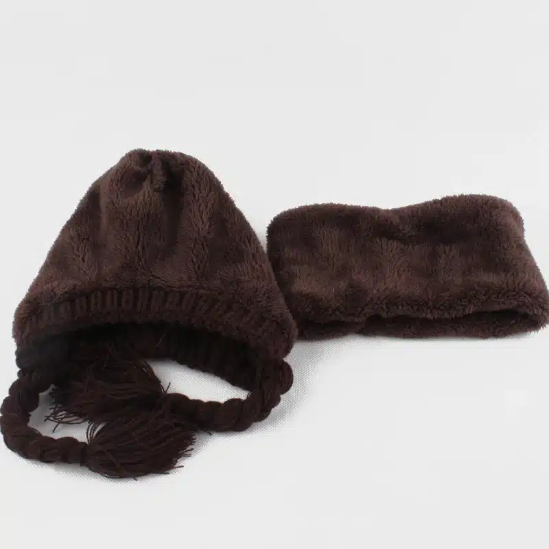 FURANDOWN Baby Winter Fur Pompom Hats Children Warm Scarf Beanie Set Ear Protection Cap Kids Boys Girls 18