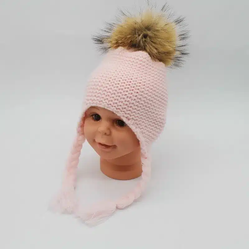 FURANDOWN 2017 Fashion Kids Winter Raccoon Fur Hats For Children Girls Knitted Wool Earflap Beanies Cap Crochet Baby Hat 27