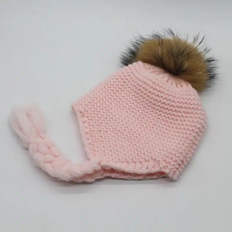 FURANDOWN 2017 Fashion Kids Winter Raccoon Fur Hats For Children Girls Knitted Wool Earflap Beanies Cap Crochet Baby Hat 29