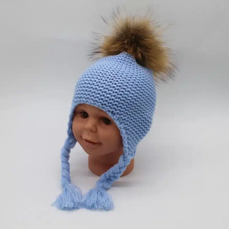 FURANDOWN 2017 Fashion Kids Winter Raccoon Fur Hats For Children Girls Knitted Wool Earflap Beanies Cap Crochet Baby Hat 30
