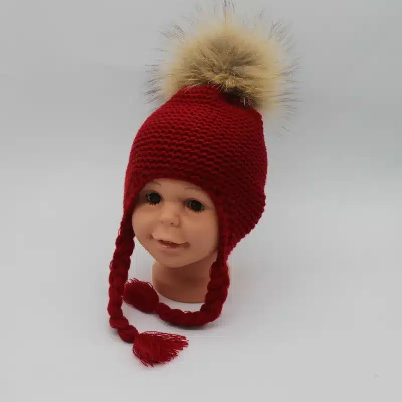 FURANDOWN 2017 Fashion Kids Winter Raccoon Fur Hats For Children Girls Knitted Wool Earflap Beanies Cap Crochet Baby Hat 34