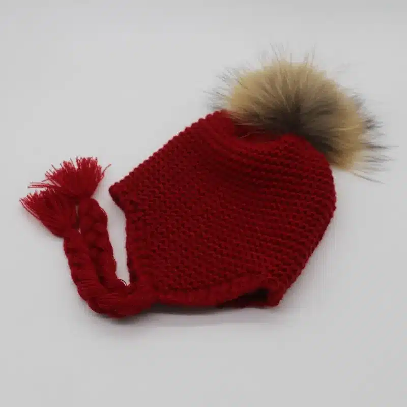 FURANDOWN 2017 Fashion Kids Winter Raccoon Fur Hats For Children Girls Knitted Wool Earflap Beanies Cap Crochet Baby Hat 35