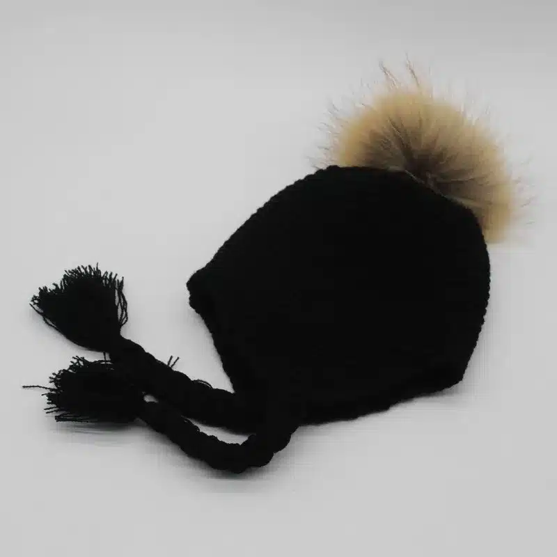 FURANDOWN 2017 Fashion Kids Winter Raccoon Fur Hats For Children Girls Knitted Wool Earflap Beanies Cap Crochet Baby Hat 37