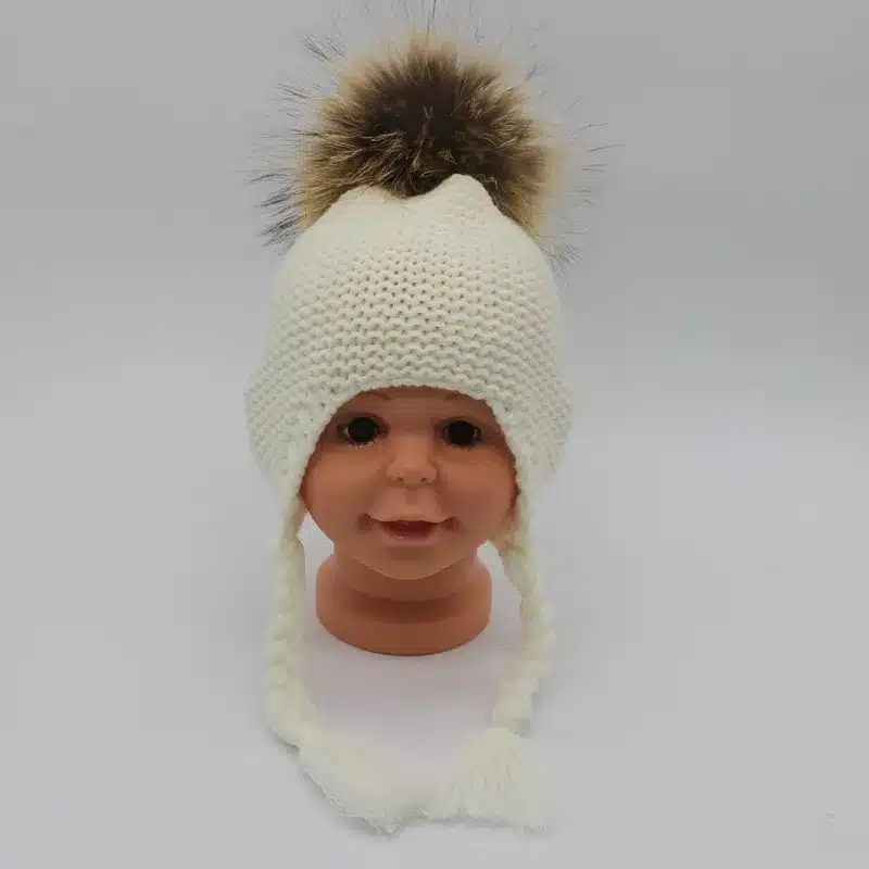 FURANDOWN 2017 Fashion Kids Winter Raccoon Fur Hats For Children Girls Knitted Wool Earflap Beanies Cap Crochet Baby Hat 38