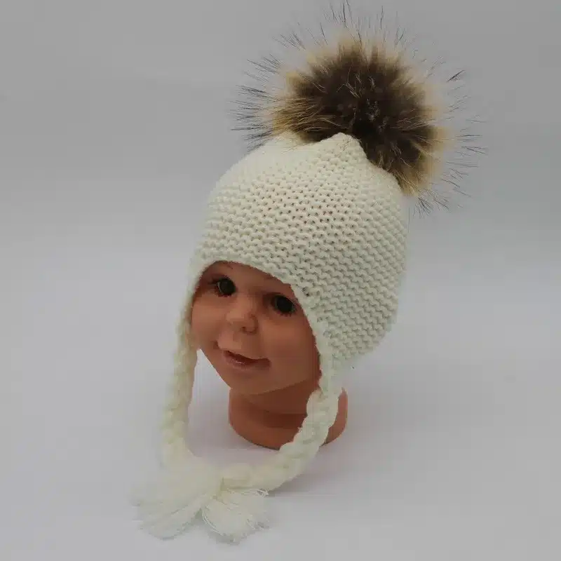 FURANDOWN 2017 Fashion Kids Winter Raccoon Fur Hats For Children Girls Knitted Wool Earflap Beanies Cap Crochet Baby Hat 39