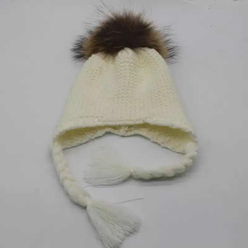 FURANDOWN 2017 Fashion Kids Winter Raccoon Fur Hats For Children Girls Knitted Wool Earflap Beanies Cap Crochet Baby Hat 40