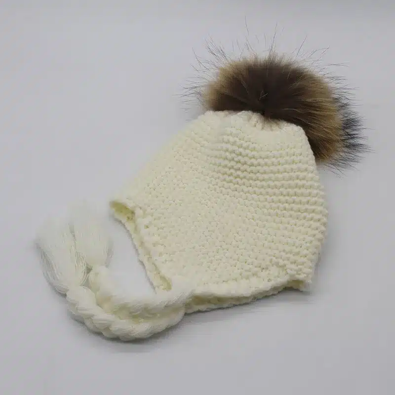 FURANDOWN 2017 Fashion Kids Winter Raccoon Fur Hats For Children Girls Knitted Wool Earflap Beanies Cap Crochet Baby Hat 41
