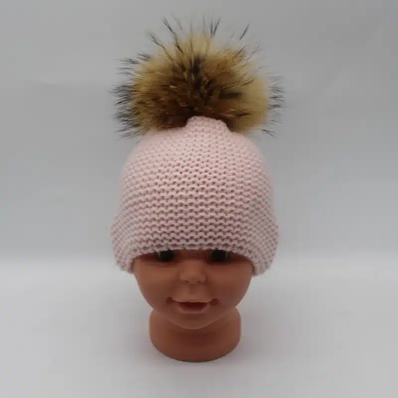 FURANDOWN Winter Hat Baby Children Raccoon Fur Pompom Hats Boy And Girls Warm Beanie Hat Cap For Kids 24