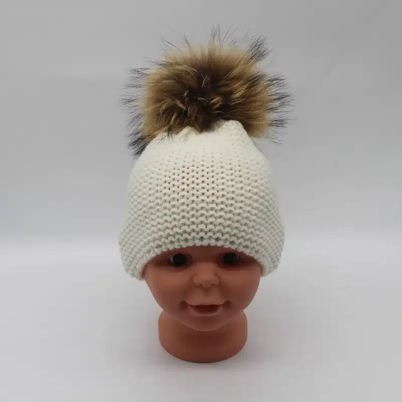 FURANDOWN Winter Hat Baby Children Raccoon Fur Pompom Hats Boy And Girls Warm Beanie Hat Cap For Kids 26