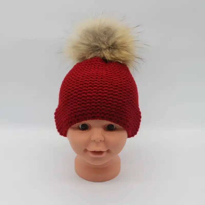 FURANDOWN Winter Hat Baby Children Raccoon Fur Pompom Hats Boy And Girls Warm Beanie Hat Cap For Kids 30