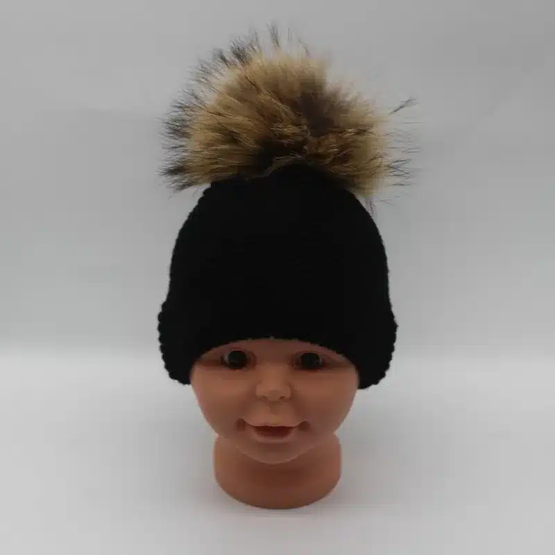 FURANDOWN Winter Hat Baby Children Raccoon Fur Pompom Hats Boy And Girls Warm Beanie Hat Cap For Kids 32