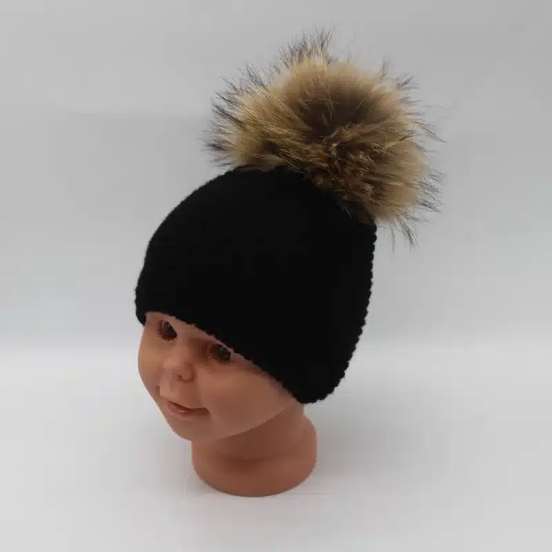 FURANDOWN Winter Hat Baby Children Raccoon Fur Pompom Hats Boy And Girls Warm Beanie Hat Cap For Kids 33