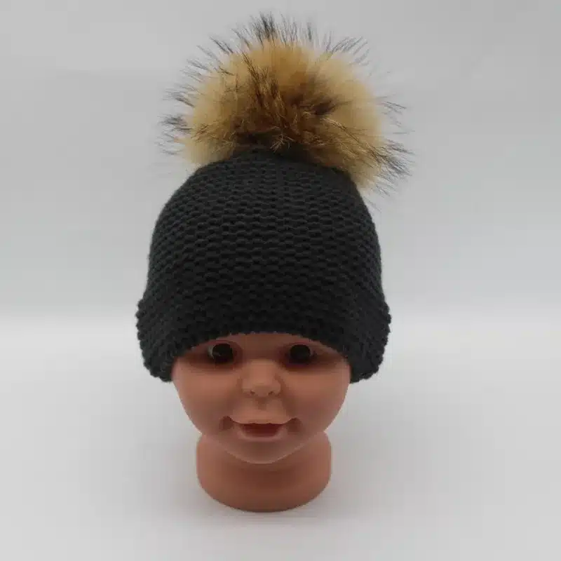 FURANDOWN Winter Hat Baby Children Raccoon Fur Pompom Hats Boy And Girls Warm Beanie Hat Cap For Kids 34