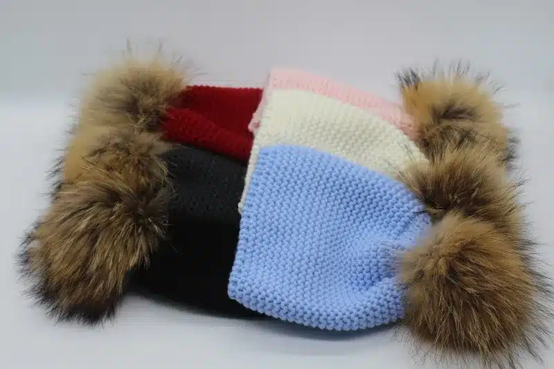 FURANDOWN Winter Hat Baby Children Raccoon Fur Pompom Hats Boy And Girls Warm Beanie Hat Cap For Kids 36
