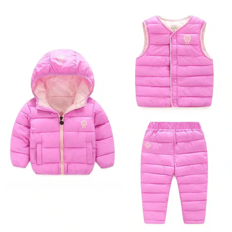 Children Set Boys Girls Clothing Sets Winter 3Pcs Hoody Down Jacket + Pants+ Vest Waterproof Snow Warm kids Clothes Suit Costume 16