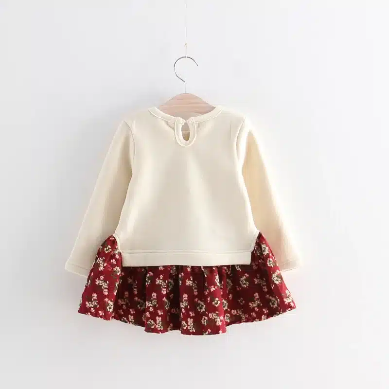Danmoke Cute Rabbit and Flowers Printed Girls Long Sleeve Dress 2017 Winter Autumn Baby Girl Princess Dress 2 Color 23