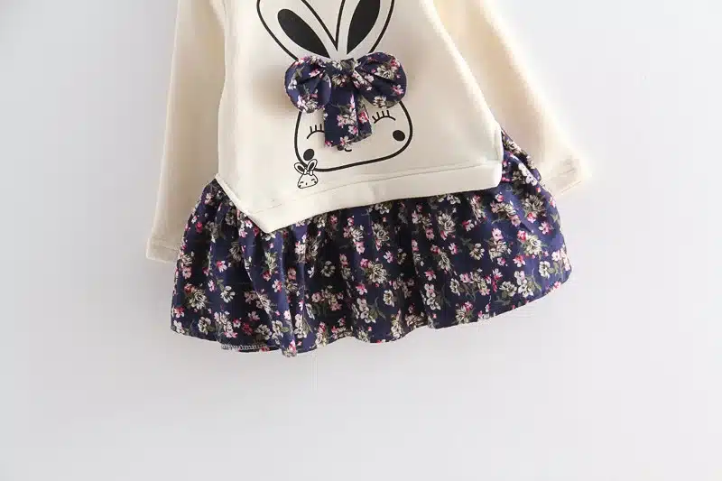 Danmoke Cute Rabbit and Flowers Printed Girls Long Sleeve Dress 2017 Winter Autumn Baby Girl Princess Dress 2 Color 31