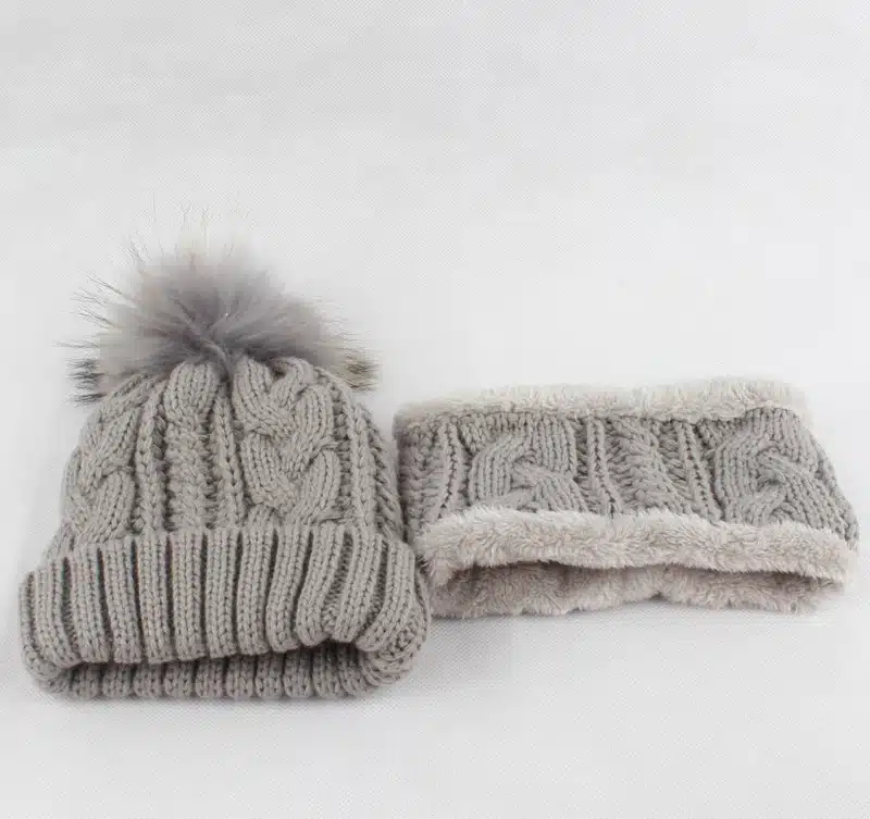 Children kids Winter Hat Scarf set Raccoon Fur Ball Hat Pom pom Beanies Baby Girls Warm Fleece Cap Scarf Set 20