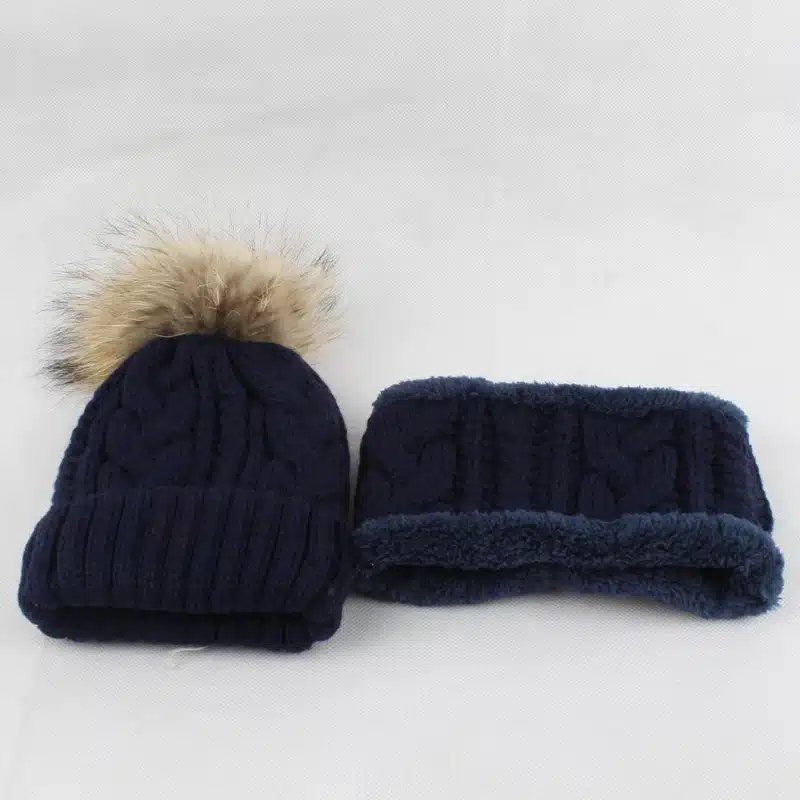 Children kids Winter Hat Scarf set Raccoon Fur Ball Hat Pom pom Beanies Baby Girls Warm Fleece Cap Scarf Set 27