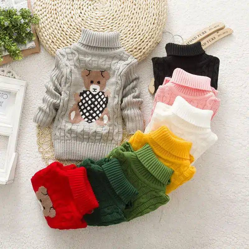 Autumn/Winter Knitted Pullovers Turtleneck Warm Sweater Baby Girls Clothes Cartoon Bear Children Sweaters Kids Boys Outerwear 15