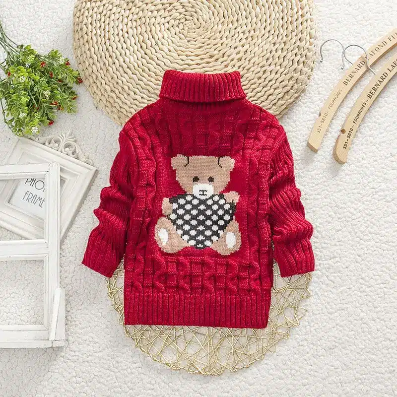 Autumn/Winter Knitted Pullovers Turtleneck Warm Sweater Baby Girls Clothes Cartoon Bear Children Sweaters Kids Boys Outerwear 16