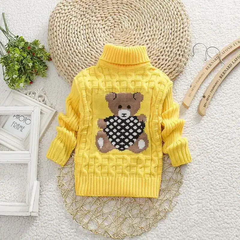 Autumn/Winter Knitted Pullovers Turtleneck Warm Sweater Baby Girls Clothes Cartoon Bear Children Sweaters Kids Boys Outerwear 17