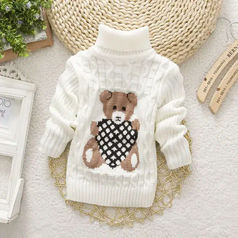 Autumn/Winter Knitted Pullovers Turtleneck Warm Sweater Baby Girls Clothes Cartoon Bear Children Sweaters Kids Boys Outerwear 19