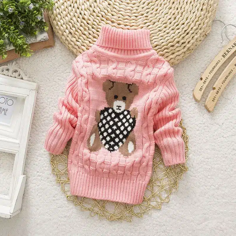 Autumn/Winter Knitted Pullovers Turtleneck Warm Sweater Baby Girls Clothes Cartoon Bear Children Sweaters Kids Boys Outerwear 23