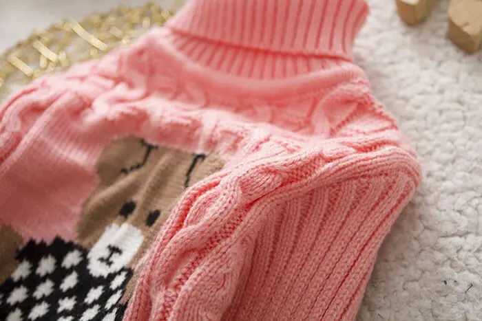 Autumn/Winter Knitted Pullovers Turtleneck Warm Sweater Baby Girls Clothes Cartoon Bear Children Sweaters Kids Boys Outerwear 27