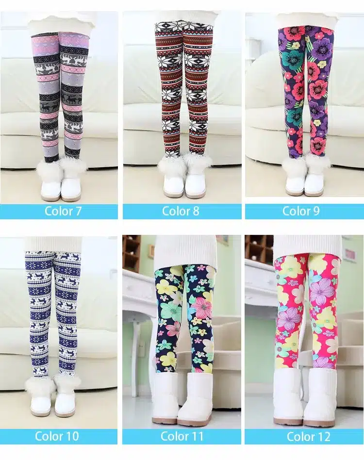 Popular print flower Girls leggings kids winter plus velvet pants chindren skinny thickening ankle length leggings 3-11Y SCW2203 6