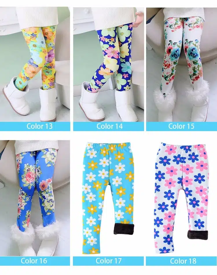 Popular print flower Girls leggings kids winter plus velvet pants chindren skinny thickening ankle length leggings 3-11Y SCW2203 7