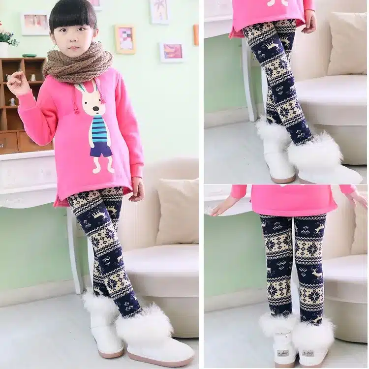 Popular print flower Girls leggings kids winter plus velvet pants chindren skinny thickening ankle length leggings 3-11Y SCW2203 12