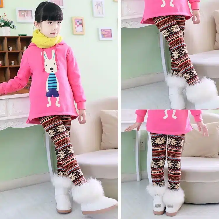 Popular print flower Girls leggings kids winter plus velvet pants chindren skinny thickening ankle length leggings 3-11Y SCW2203 14