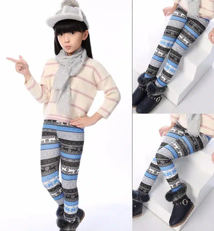 Popular print flower Girls leggings kids winter plus velvet pants chindren skinny thickening ankle length leggings 3-11Y SCW2203 15