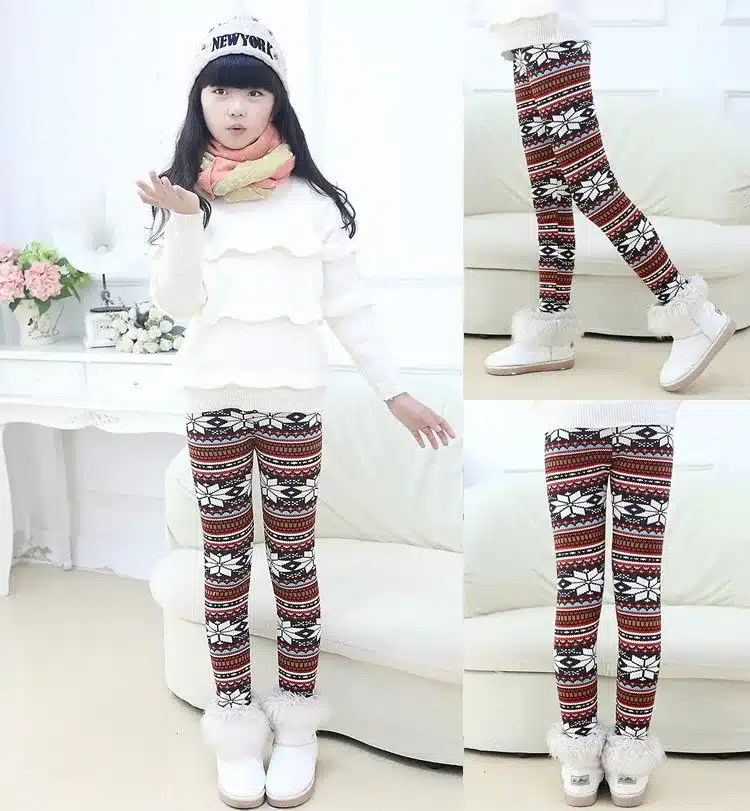 Popular print flower Girls leggings kids winter plus velvet pants chindren skinny thickening ankle length leggings 3-11Y SCW2203 17