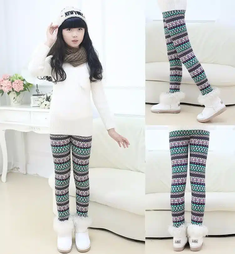 Popular print flower Girls leggings kids winter plus velvet pants chindren skinny thickening ankle length leggings 3-11Y SCW2203 20