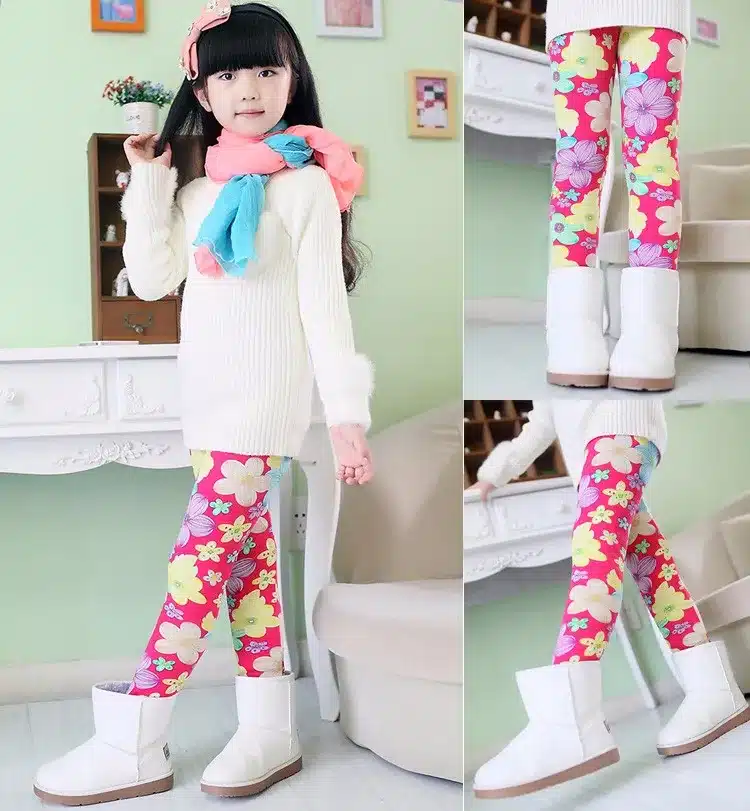Popular print flower Girls leggings kids winter plus velvet pants chindren skinny thickening ankle length leggings 3-11Y SCW2203 23