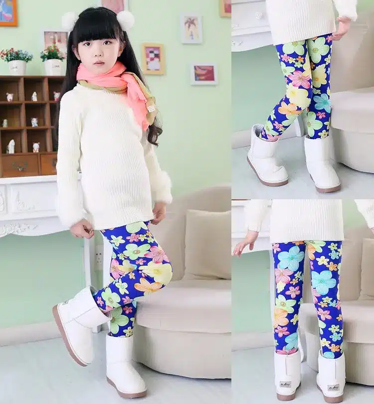 Popular print flower Girls leggings kids winter plus velvet pants chindren skinny thickening ankle length leggings 3-11Y SCW2203 25
