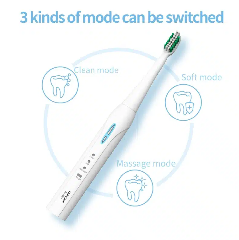 LANSUNG Wireless Rechargeable Ultrasonic Presented 4 Toothbrush heads BrushSets Whitening Teeth Sonic Brush Electric Toothbrush 5