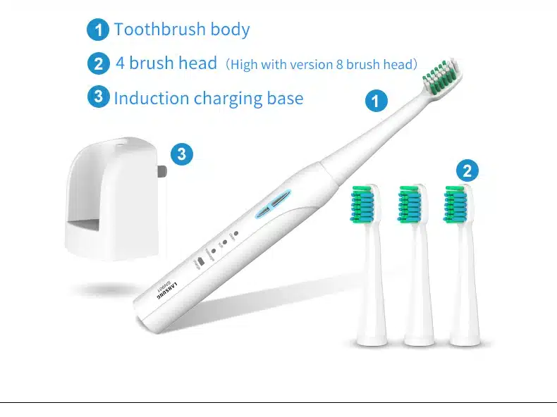 LANSUNG Wireless Rechargeable Ultrasonic Presented 4 Toothbrush heads BrushSets Whitening Teeth Sonic Brush Electric Toothbrush 14