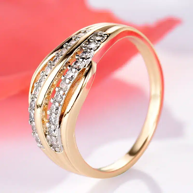 GULICX New Fashion Female Wedding Bands Jewelry Gold-Color Engagement Ring for Women CZ Stone Paved Promise Rings 5