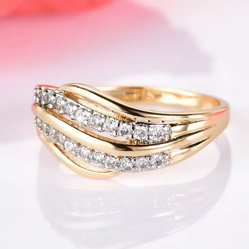 GULICX New Fashion Female Wedding Bands Jewelry Gold-Color Engagement Ring for Women CZ Stone Paved Promise Rings 6