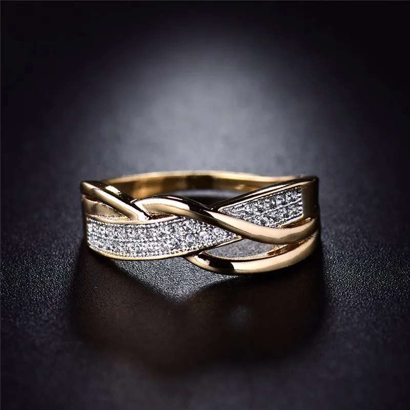 BUDONG Rings for Women Valentine Present Fashion Spiral CZ Crystal Gold-Color Mid Ring Cubic Zirconia Promise Jewelry xuR247 24