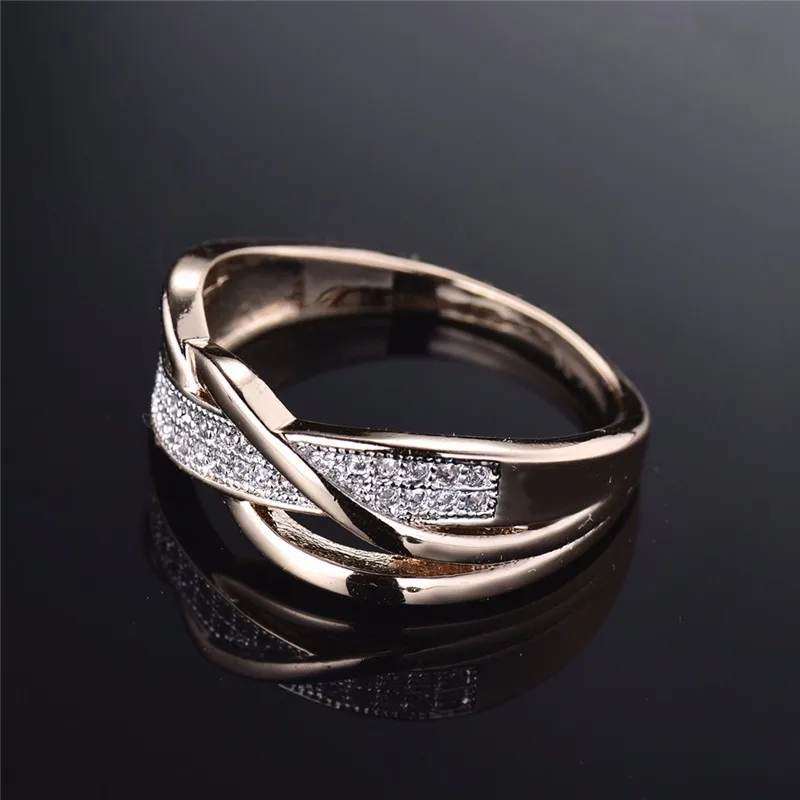 BUDONG Rings for Women Valentine Present Fashion Spiral CZ Crystal Gold-Color Mid Ring Cubic Zirconia Promise Jewelry xuR247 26